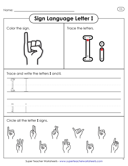 Individual Letter Worksheets - Letter I Sign (Printable PDF Worksheet)