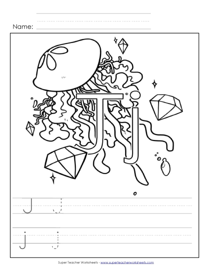 Trace and Print - Letter J - Color and Write