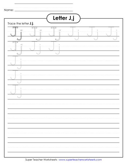 Trace and Print - Letter J, j - Tracing (Smaller Font Size) Trace and Print - Letter J, j - Tracing (Smaller Font Size)