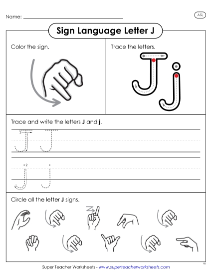 Individual Letter Worksheets - Letter J Sign (Printable PDF Worksheet)