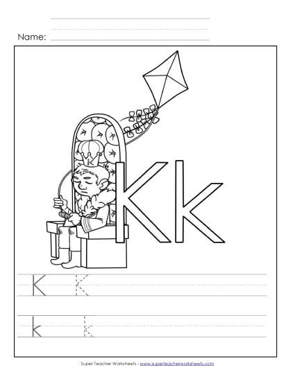 Trace and Print - Letter K - Color and Write