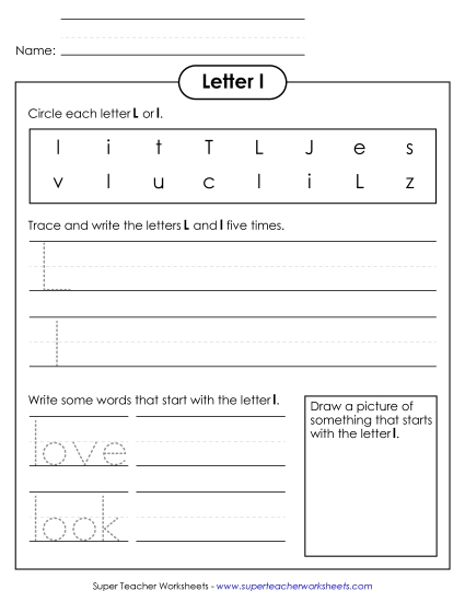 Worksheets - Letter L l - Practice Sheet