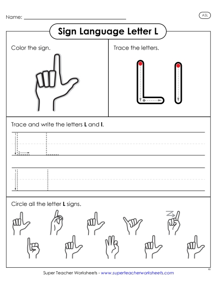 Individual Letter Worksheets - Letter L Sign (Printable PDF Worksheet)