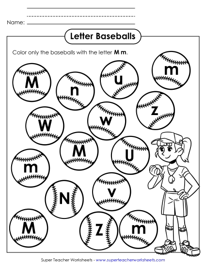 Letter Recognition - Letter M m Recognition - Baseballs