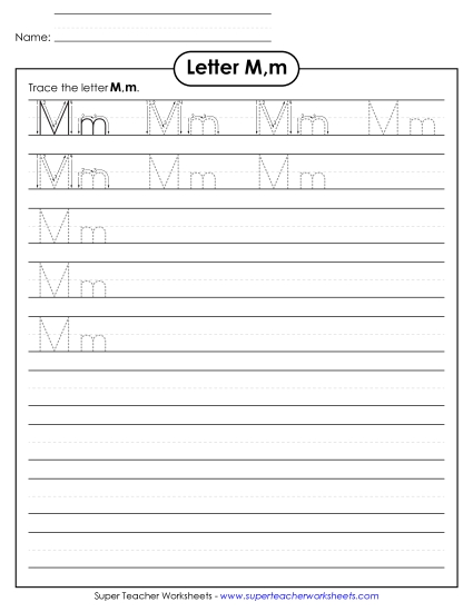 Letter M - Letter M, m - Tracing (Smaller Font Size)