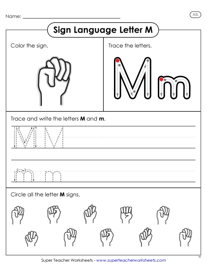 Individual Letter Worksheets - Letter M Sign (Printable PDF Worksheet)