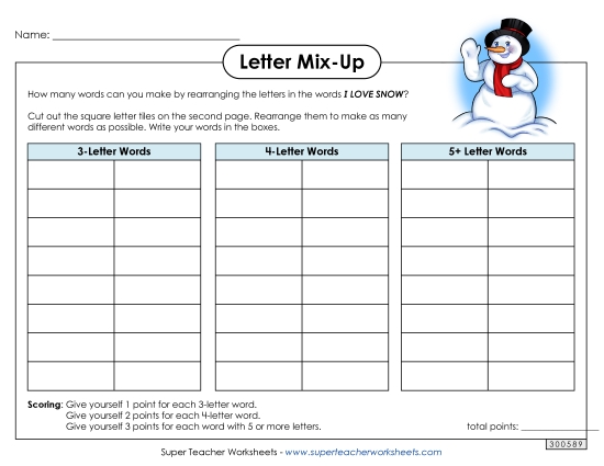 Puzzles - Letter Mix Up: I Love Snow (Intermediate)
