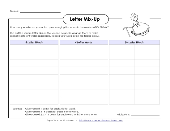 Letter Mix Up: Pi Day (Intermediate)