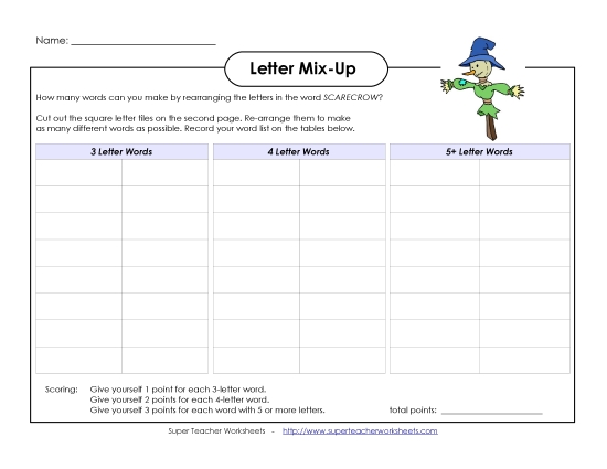 Puzzles and Games - Letter Mix Up: Scarecrow (Intermediate)