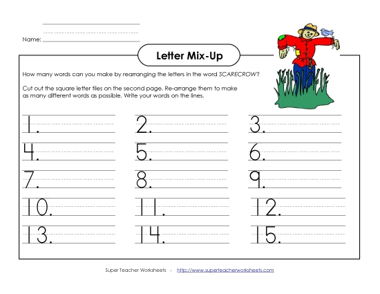 Puzzles and Games - Letter Mix-Up: Scarecrow (Primary)