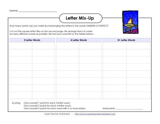 Letter Mix-Up Activities - Letter Mix-Up: Summer Olympics (Intermediate)