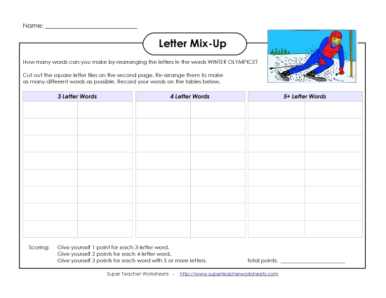 Letter Mix-Up Activities - Letter Mix-Up: Winter Olympics (Intermediate Level)