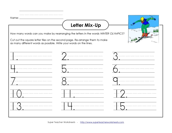 Letter Mix-Up Activities - Letter Mix-Up: Winter Olympics (Primary Level)