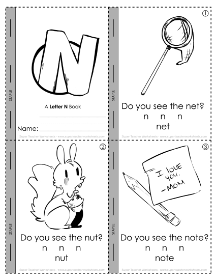 Worksheets - Letter N Mini-Book Worksheets - Letter N Mini-Book
