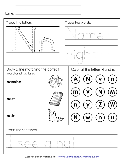 Letter N: Mixed Skills - Letter N - Mixed Skills (Intermediate)