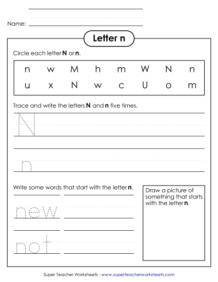 Worksheets - Letter N n - Practice Sheet Worksheets - Letter N n - Practice Sheet