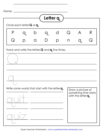 Trace and Print - Letter Q q - Practice Sheet Trace and Print - Letter Q q - Practice Sheet