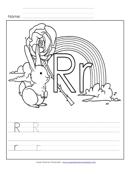 Sample Worksheet Images - Letter R: Color-and-Write
