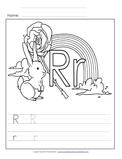 Trace and Print - Letter R - Color and Write