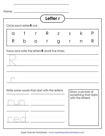 Sample Worksheet Images - Letter R r - Practice Sheet