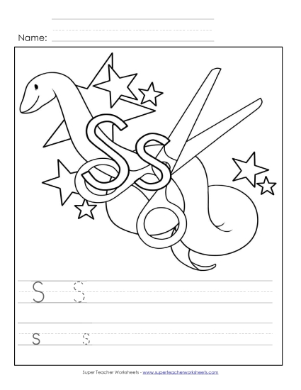 Trace and Print - Letter S - Color and Write