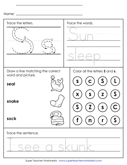 Letter S: Mixed Skills - Letter S - Mixed Skills (Intermediate)