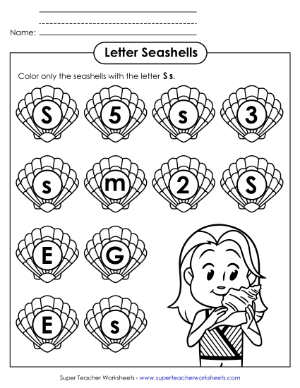Letter Recognition - Letter S s Recognition - Seashells