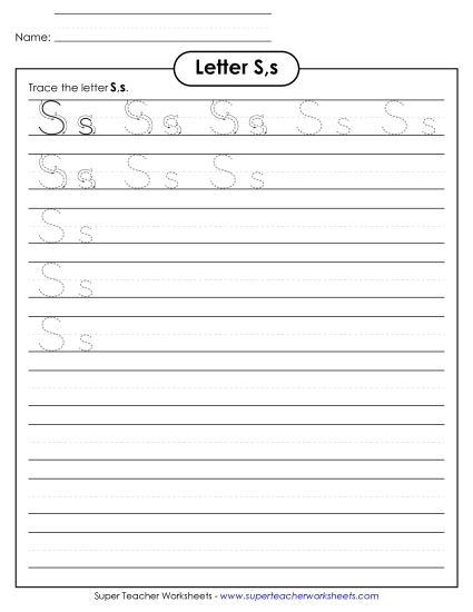 Trace and Print - Letter S, s - Tracing (Smaller Font Size)