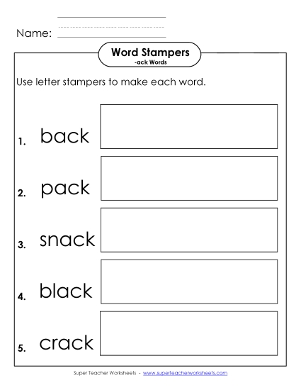 Worksheets - Letter Stampers (-ack) Worksheets - Letter Stampers (-ack)