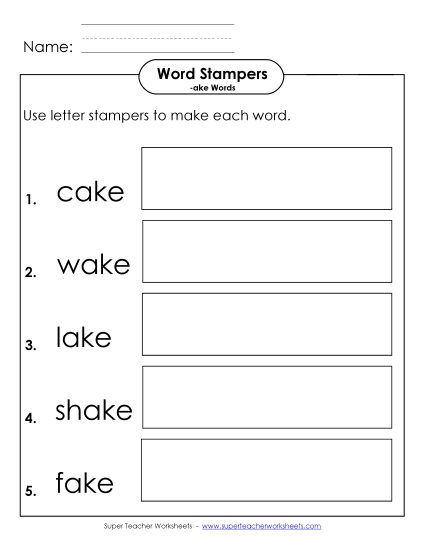 Worksheets - Letter Stampers Activity (-ake Words)
