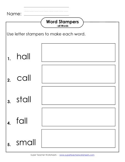 Worksheets - Letter Stampers Activity (-all Words) Worksheets - Letter Stampers Activity (-all Words)