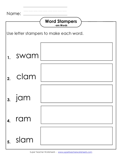 Worksheets - Letter Stampers Activity (-am Words) Worksheets - Letter Stampers Activity (-am Words)