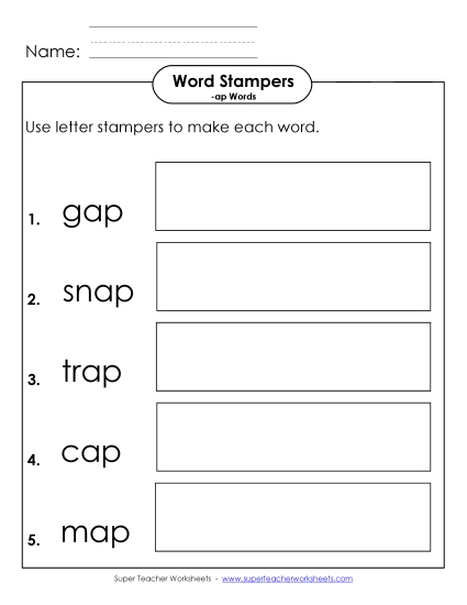 Worksheets - Letter Stampers Activity (-ap Words) Worksheets - Letter Stampers Activity (-ap Words)