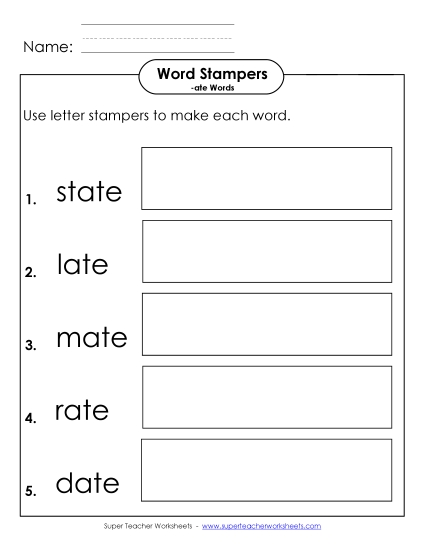 Worksheets - Letter Stampers Activity (-ate Words) 