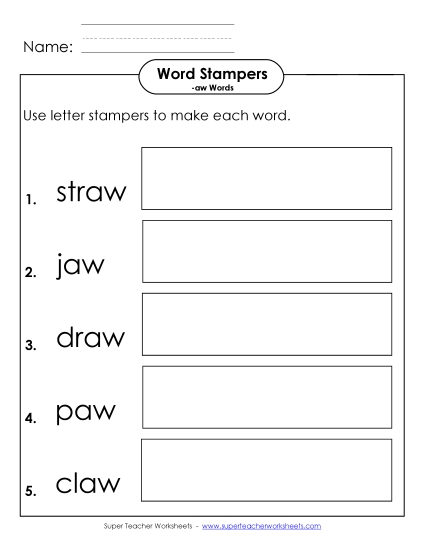 Worksheets - Letter Stampers Activity (-aw Words) Worksheets - Letter Stampers Activity (-aw Words)