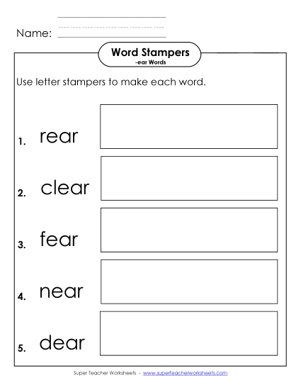 Worksheets - Letter Stampers Activity (-ear Words) 