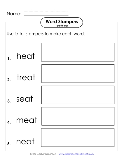 Worksheets - Letter Stampers Activity (-eat Words) Worksheets - Letter Stampers Activity (-eat Words)
