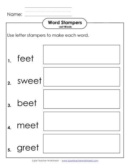 Worksheets - Letter Stampers Activity (-eet Words) 