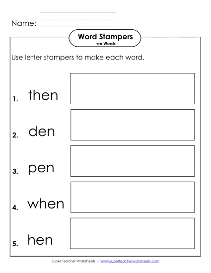 Worksheets - Letter Stampers Activity (-en Words) 