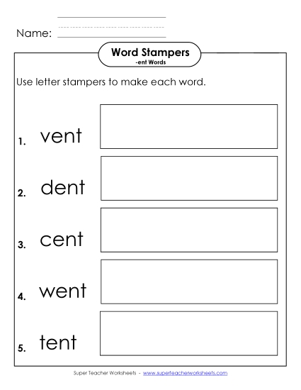 Worksheets - Letter Stampers Activity (-ent Words) Worksheets - Letter Stampers Activity (-ent Words)