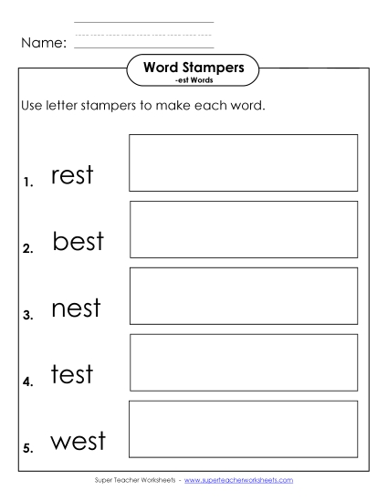 Worksheets - Letter Stampers Activity (-est Words) 