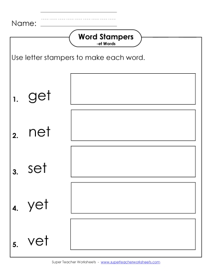 Worksheets - Letter Stampers Activity (-et Words) Worksheets - Letter Stampers Activity (-et Words)