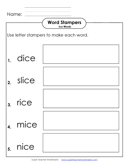 Worksheets - Letter Stampers Activity (-ice Words) Worksheets - Letter Stampers Activity (-ice Words)