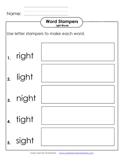 Worksheets - Letter Stampers Activity (-ight Words) Worksheets - Letter Stampers Activity (-ight Words)
