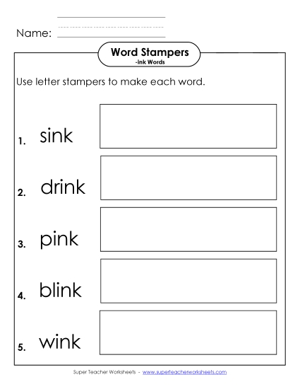 Worksheets - Letter Stampers Activity (-ink Words) 