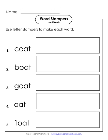 Worksheets - Letter Stampers Activity (-oat Words) 