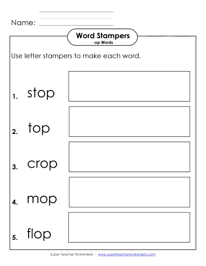 Worksheets - Letter Stampers Activity (-op Words) Worksheets - Letter Stampers Activity (-op Words)