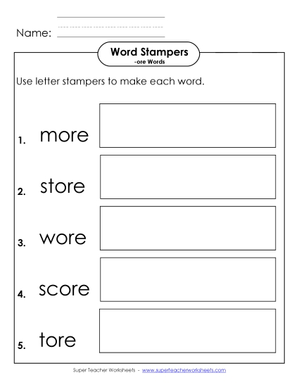 Worksheets - Letter Stampers Activity (-ore Words) Worksheets - Letter Stampers Activity (-ore Words)