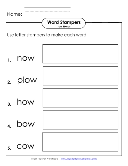 /ow/ Sound (as in Cow) - Letter Stampers Activity (-ow Words)