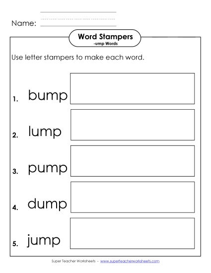Worksheets - Letter Stampers Activity (-ump Words)